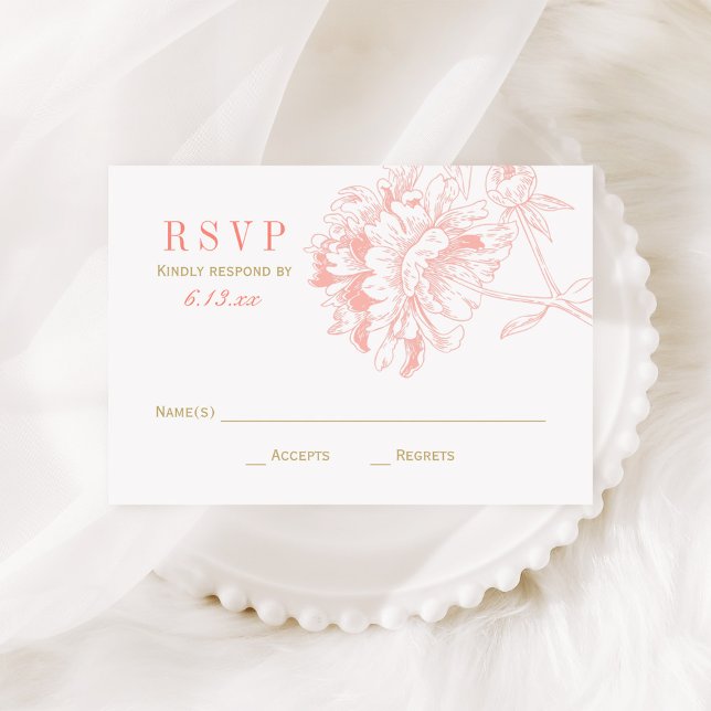Hochzeit von Korallen und Goldenen Blütenblättern RSVP Karte (Von Creator hochgeladen)