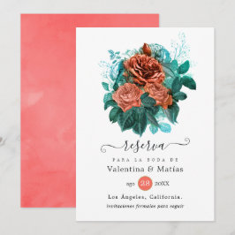 Hochzeit von Korallen und Türkis Save The Date