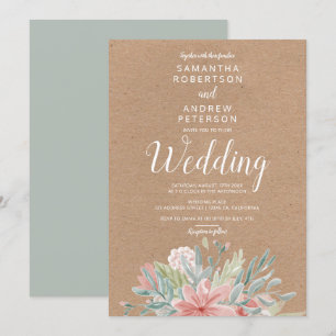Hochzeit von Kraft Dusty rosa grüne Blütenfarbe Einladung