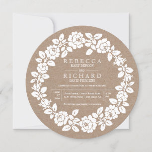 Hochzeit von Kraftpapier mit weißer Rose Einladung