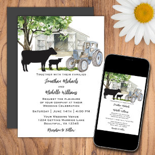 Hochzeit von Kühen und Traktoren Einladung