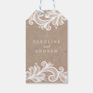 Hochzeit von Lace und Burlap Geschenkanhänger