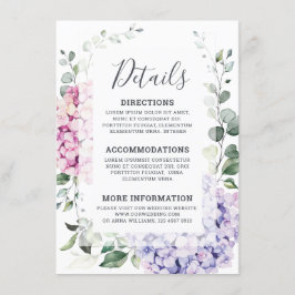Hochzeit von leichten Blaupinkfarbenen Hydrangeas  Begleitkarte