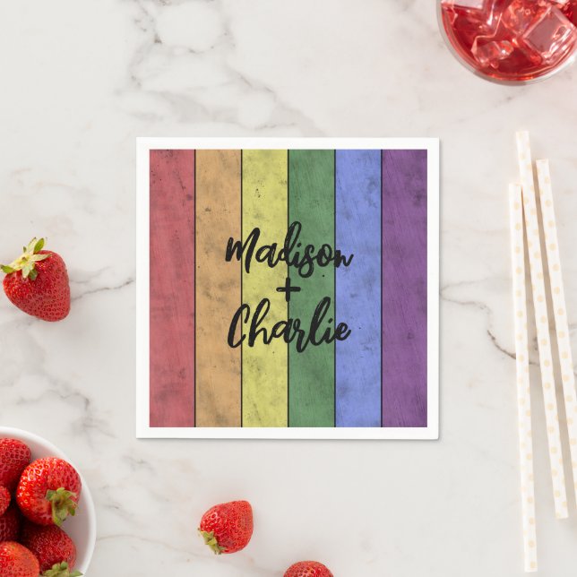 Hochzeit von LGBT-Fahne - Vintage Individuelle Nam Serviette (Beispiel)