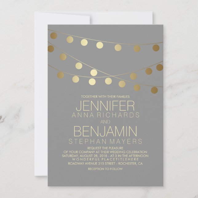 Hochzeit von Lichteffekten mit Gold Foil Einladung (Vorderseite)