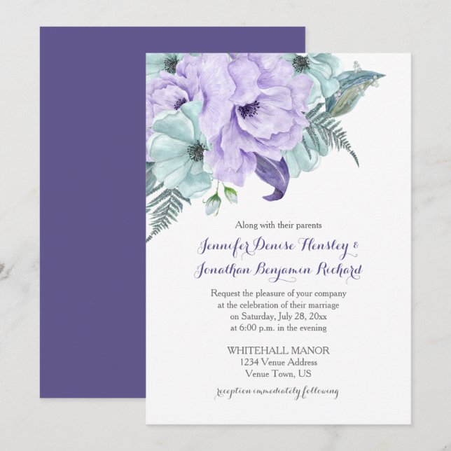 Hochzeit von lila Lavendel- und Minzspitzen Einladung (Vorne/Hinten)