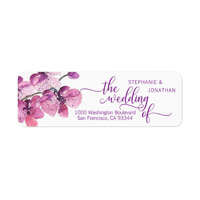 Hochzeit von Lila Orchideen mit Aquarellblumen (Vorne)