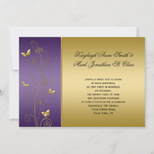 Hochzeit von Lila und Goldflora-Schmetterlingen Einladung