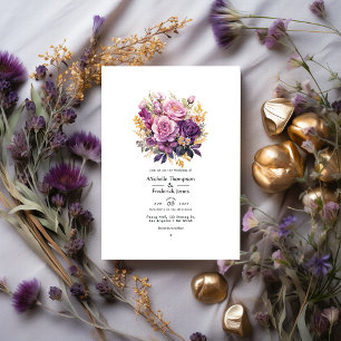 Hochzeit von lila und Goldfloralen Einladung