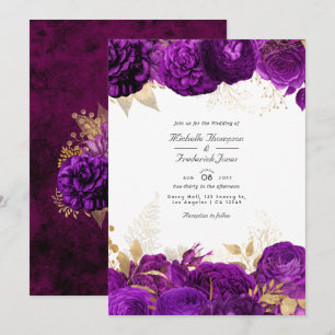 Hochzeit von lila und Goldfloralen Einladung