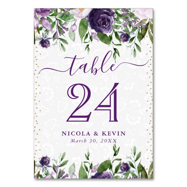 Hochzeit von Lila und weißen Blume Tischnummer (Vorderseite)