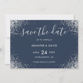 Hochzeit von Luxury Navy Blue und Silver Glitzer Save The Date