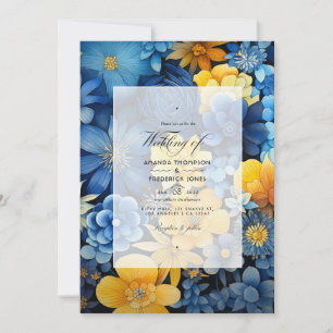 Hochzeit von Marine, Gelb und Blauer Flora Einladung