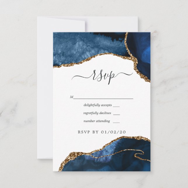 Hochzeit von Marine und Gold Agate RSVP Karte (Vorderseite)