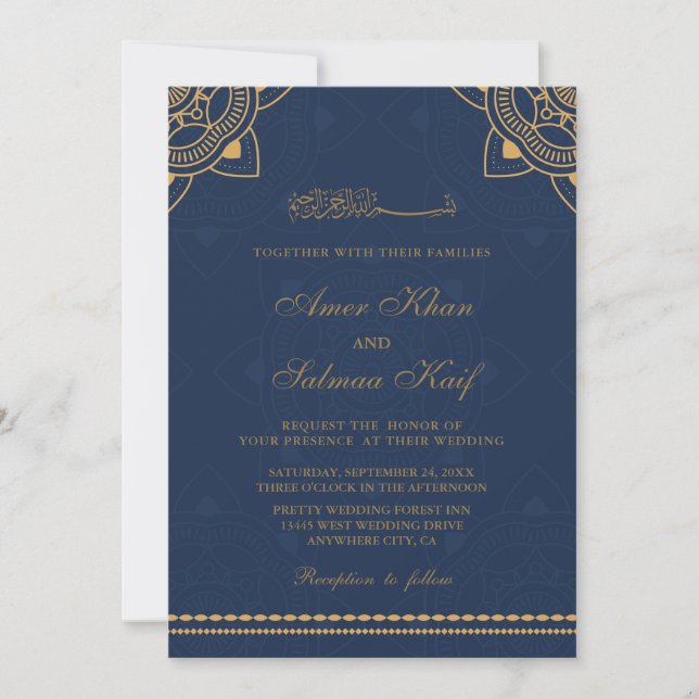 Hochzeit von Marine und Gold Einladungen (Vorderseite)