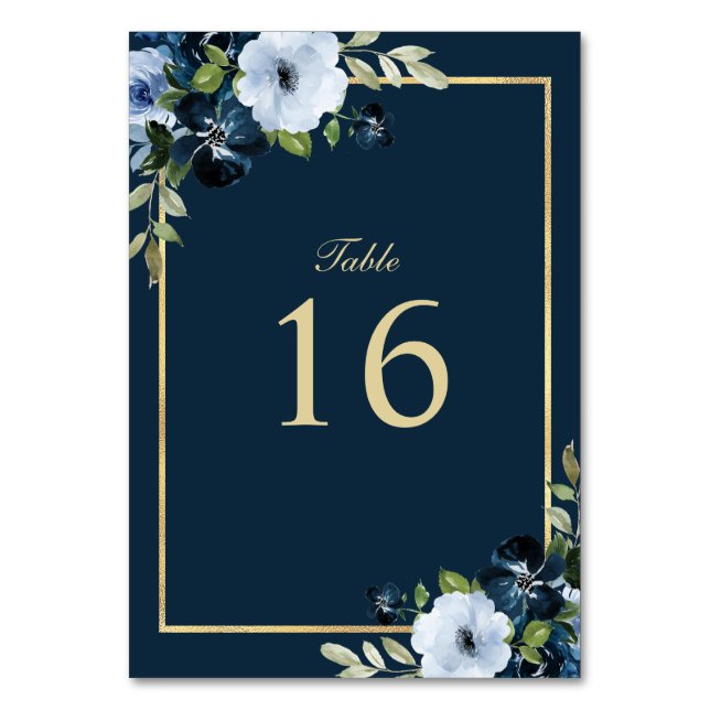 Hochzeit von Marine und Gold Tischnummer (Vorderseite)