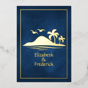 Hochzeit von Marine und Gold Tropical Beach Folieneinladung