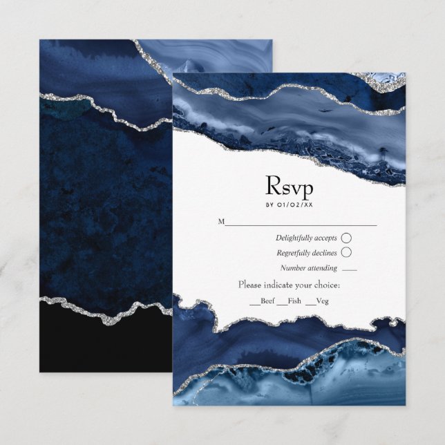 Hochzeit von Marine und Silver Agate RSVP Karte (Vorne/Hinten)