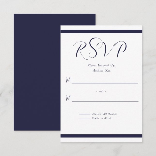Hochzeit von Marine und Weiß RSVP Karte (Vorne/Hinten)