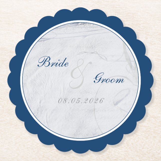 Hochzeit von Marine und White Sandy Untersetzer (Vorderseite)