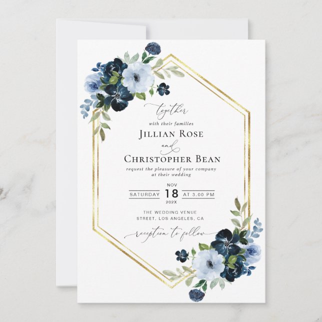 Hochzeit von marinebasierten und hellblauen Schrif Einladung (Vorderseite)