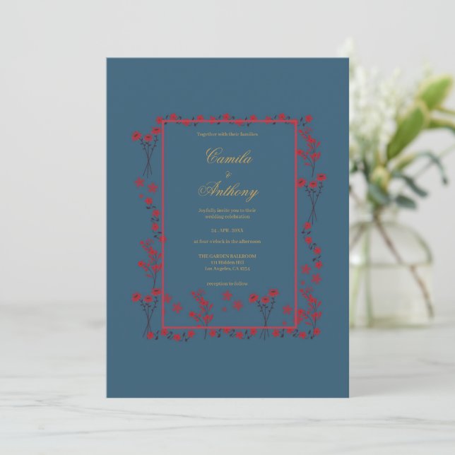 Hochzeit von Marineblau Einladung (Stehend Vorderseite)