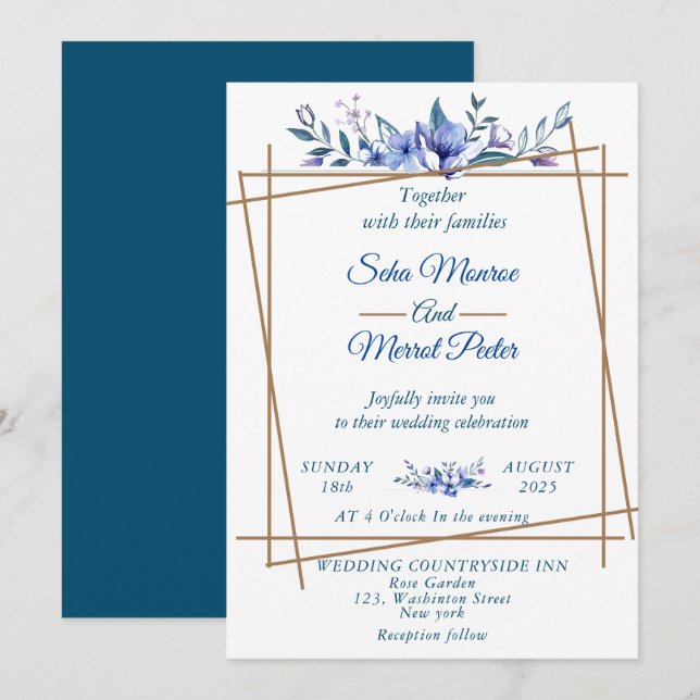 Hochzeit von marineblau, rustikal einladung (Vorne/Hinten)