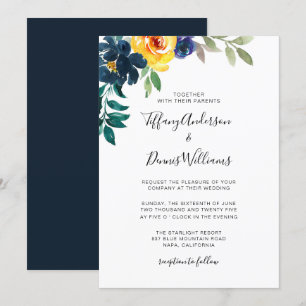 Hochzeit von Marineblau und Gelbfloralblumen  Einladung