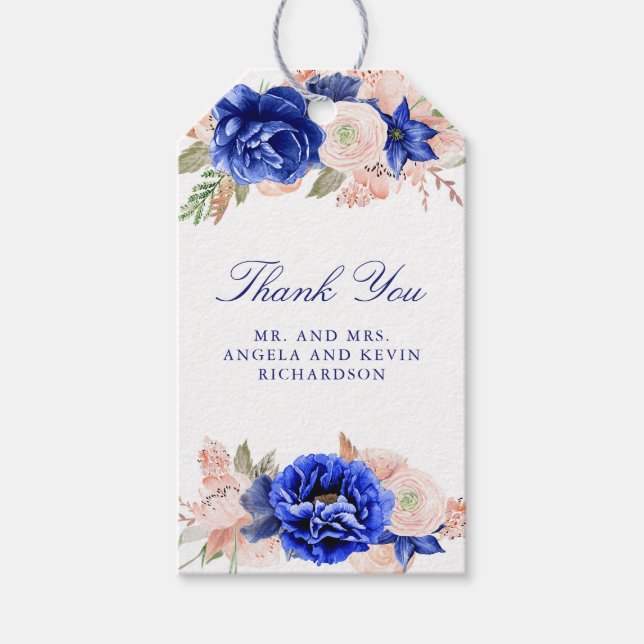 Hochzeit von Marineblau und Rosa Geschenkanhänger (Vorderseite)