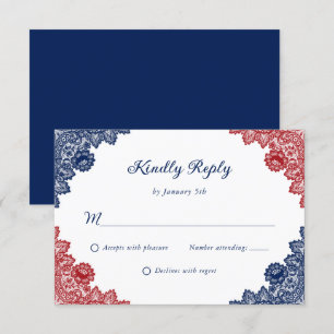 Hochzeit von marineblau und rot-rustikal-blumenges RSVP karte