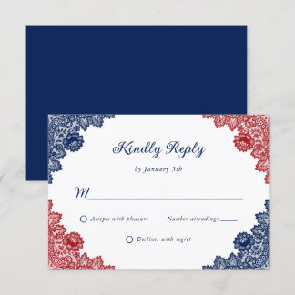 Hochzeit von marineblau und rot-rustikal-blumenges RSVP karte