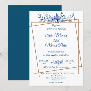 Hochzeit von Marineblauen Wasserfarben und rustika Einladung