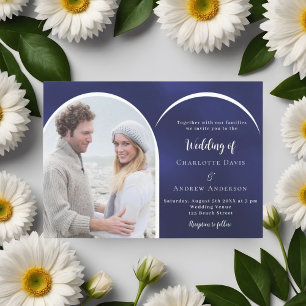 Hochzeit von Marinebrennten in Navy-Weiß-Foto Einladung