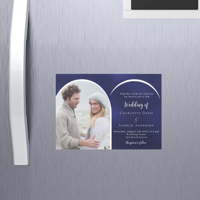 Hochzeit von Marinebrennten in Navy-Weiß-Foto Magneteinladung (Von Creator hochgeladen)