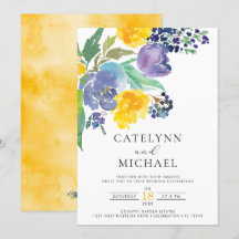 Hochzeit von Marinegelb und Lila, hellen Blumen