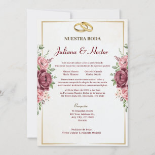 Hochzeit von Maroon und Gold Floral Einladung