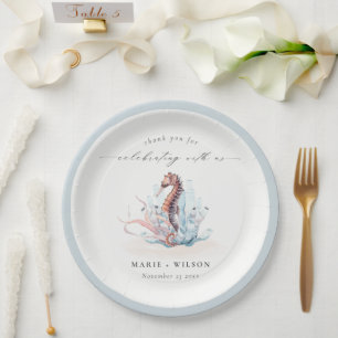 Hochzeit von Meeresalgen mit Unterwasser-Seepferd Pappteller