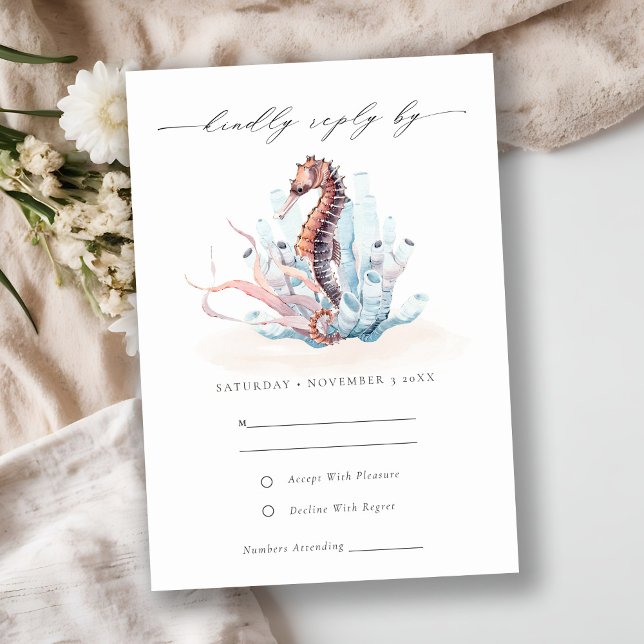 Hochzeit von Meeresalgen mit Unterwasser-Seepferd RSVP Karte (Von Creator hochgeladen)