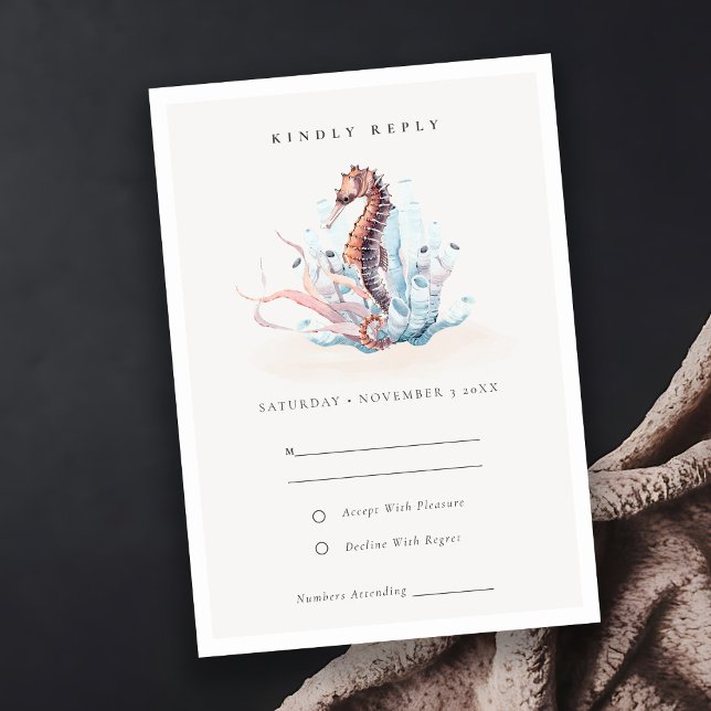 Hochzeit von Meeresalgen mit Unterwasser-Seepferd RSVP Karte (Von Creator hochgeladen)