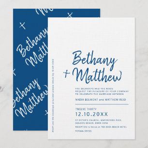 Hochzeit von Minimalistisch-blauen Kalligrafien Einladung