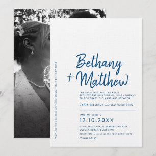 Hochzeit von Minimalistisch-blauen Kalligrafien Einladung