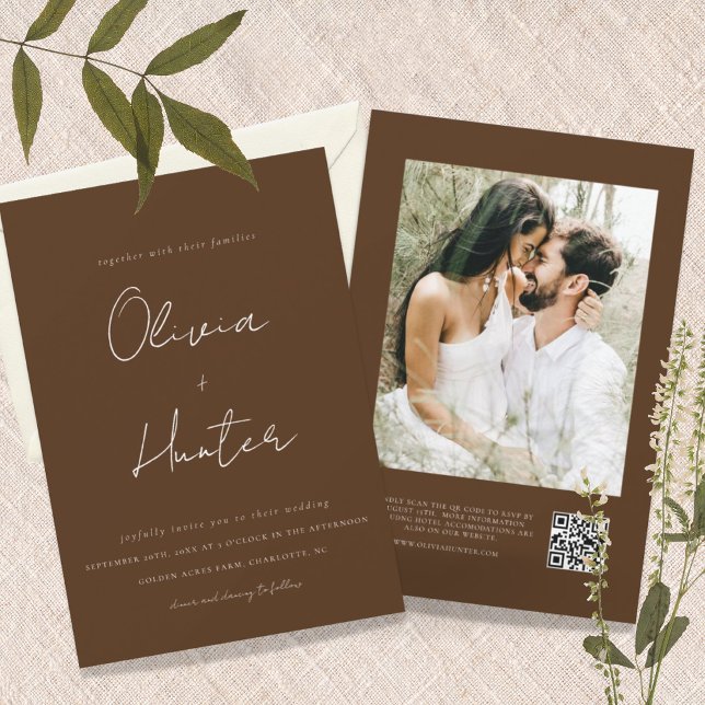 Hochzeit von Minimalistischen Schokolade-QR-Fotos Einladung (Von Creator hochgeladen)