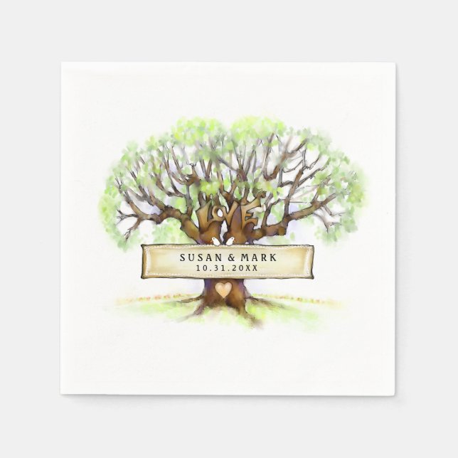 Hochzeit von Napkins - Der Liebe-Baum Serviette (Vorderseite)