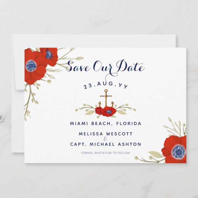 Hochzeit von Nautic Navy & Watercolor Save The Date (Vorderseite)