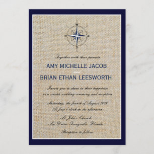 Hochzeit von Nautical Compass/Yacht Club Navy Beac Einladung