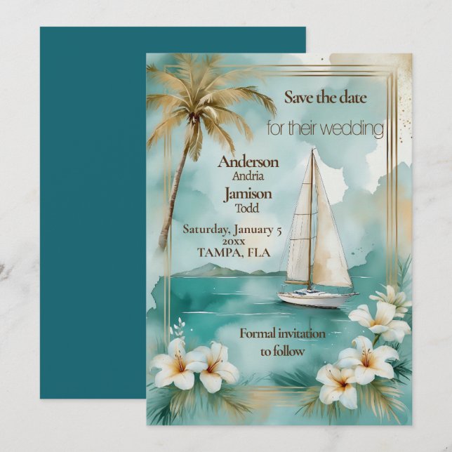 Hochzeit von Nautical Yacht Save The Date (Vorne/Hinten)