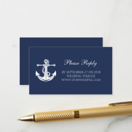 Hochzeit von Navy Blue Anchor Nautical Beach Begleitkarte