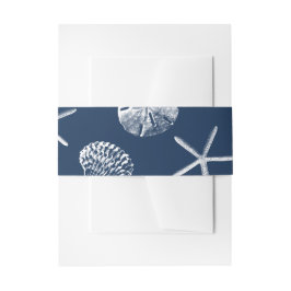 Hochzeit von Navy Blue Beach Seashells Einladungsbanderole
