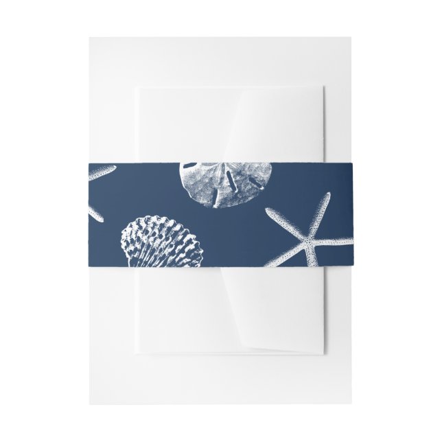 Hochzeit von Navy Blue Beach Seashells Einladungsbanderole (Vorderseite Beispiel)