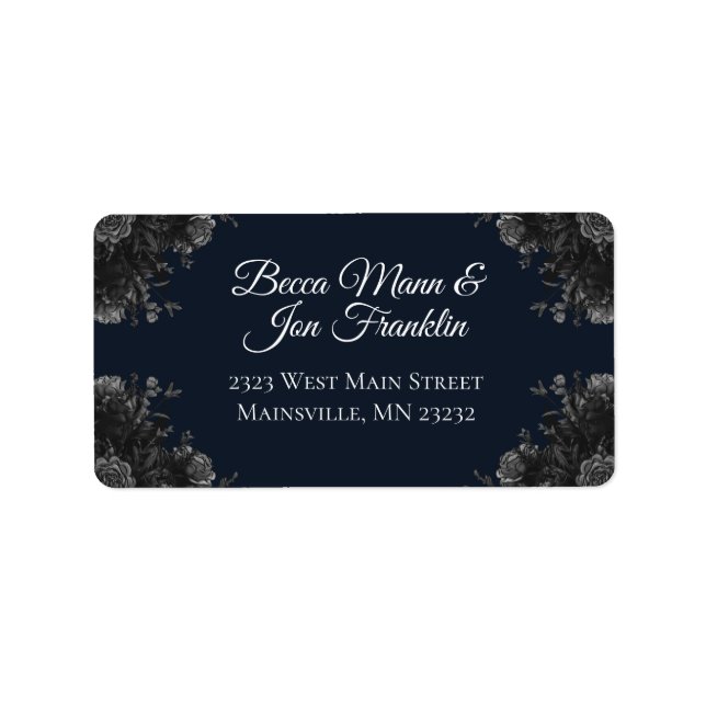 Hochzeit von Navy Blue Black Rose Adressaufkleber (Vorne)